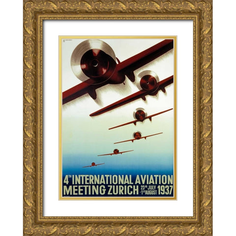 4th Meeting Aeronautique International Gold Ornate Wood Framed Art Print with Double Matting by Baumberger, Otto