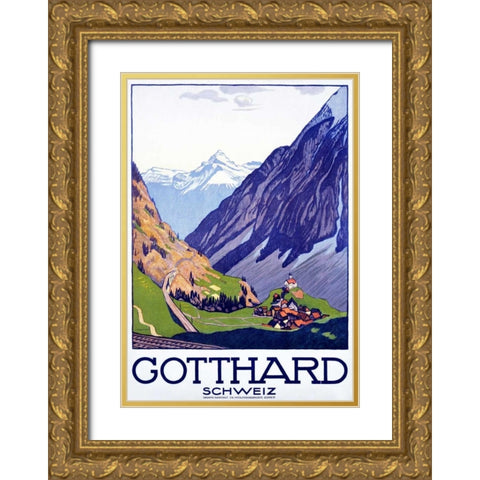 Gotthard / Schweiz Gold Ornate Wood Framed Art Print with Double Matting by Cardinaux, Emil