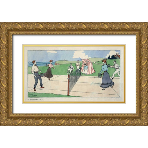 Les Sports athletiques / Tennis Gold Ornate Wood Framed Art Print with Double Matting by Eliott, Harry