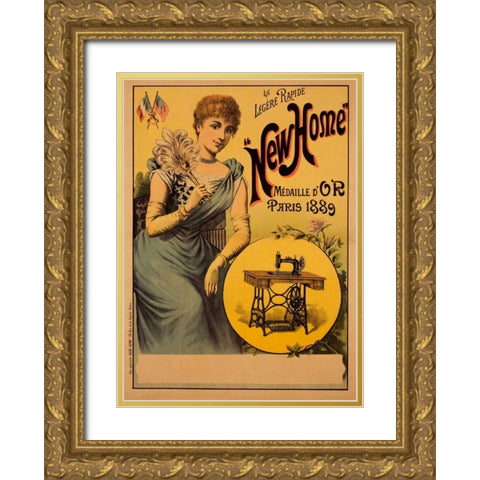 New Home Gold Ornate Wood Framed Art Print with Double Matting by Unknown