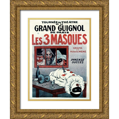 Theatre de Grand Guignol / Les 3 Masques Gold Ornate Wood Framed Art Print with Double Matting by Barrere, Adrien