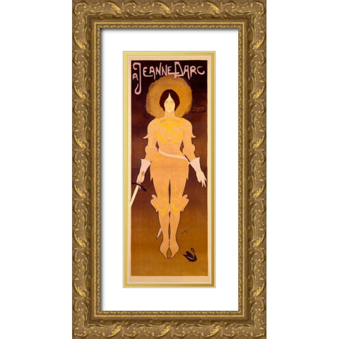 Joan dArc Gold Ornate Wood Framed Art Print with Double Matting by De Feure, Georges