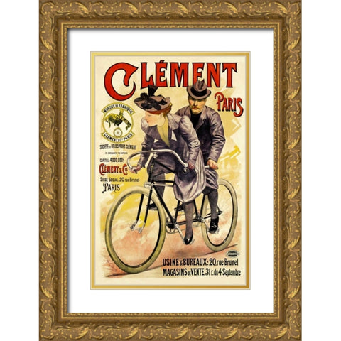 Clement Bicycles Gold Ornate Wood Framed Art Print with Double Matting by Gilbert, A.