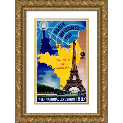 Paris / International Exposition 1937 Gold Ornate Wood Framed Art Print with Double Matting by Lilden