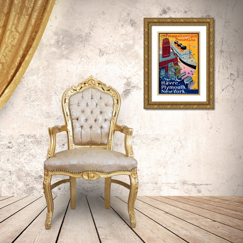Transatlantique-French Line / Paris-Havre-New York Gold Ornate Wood Framed Art Print with Double Matting by Sebille, Albert