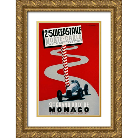 2e Sweepstake de Monte-Carlo / 9eme Grand Prix de Monaco Gold Ornate Wood Framed Art Print with Double Matting by Serre, Guy