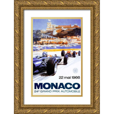 Monaco Grand Prix 1966 Gold Ornate Wood Framed Art Print with Double Matting by Turner, Michael