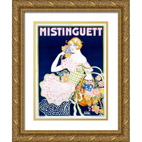 Mistinguett Gold Ornate Wood Framed Art Print with Double Matting by Zig