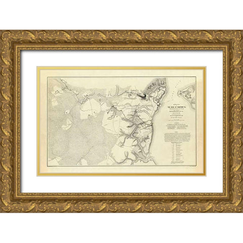 Civil War - Official Plan of The Siege of Yorktown Virginia, 1862 Gold Ornate Wood Framed Art Print with Double Matting by Abbot, Henry L.
