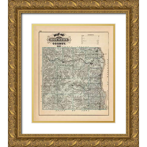 Map of Houston County, Minnesota, 1874 Gold Ornate Wood Framed Art Print with Double Matting by Andreas, A.T.