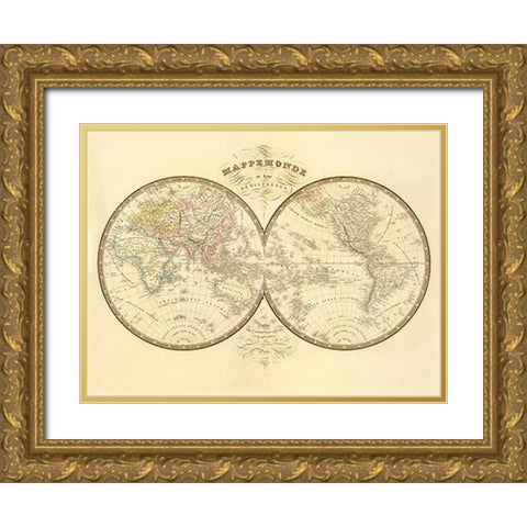 Mappemonde, 1849 Gold Ornate Wood Framed Art Print with Double Matting by Andriveau-Goujon, J.