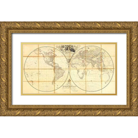 Map of the World, Researches of Capt. James Cook, 1808 Gold Ornate Wood Framed Art Print with Double Matting by Arrowsmith, Aaron