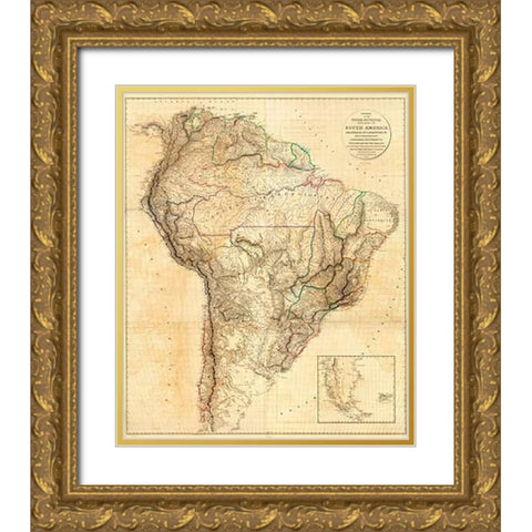 South America, 1814 Gold Ornate Wood Framed Art Print with Double Matting by Arrowsmith, Aaron