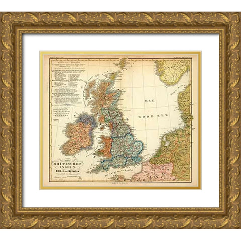 Die Britischen Inseln: Volker und Sprachen, 1847 Gold Ornate Wood Framed Art Print with Double Matting by Berghaus, Heinrich