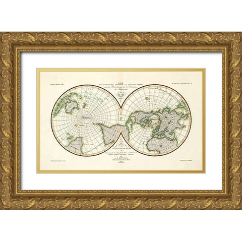 Karte Der Magnetischen Meridiane und Parallel-Kreise, 1840 Gold Ornate Wood Framed Art Print with Double Matting by Berghaus, Heinrich