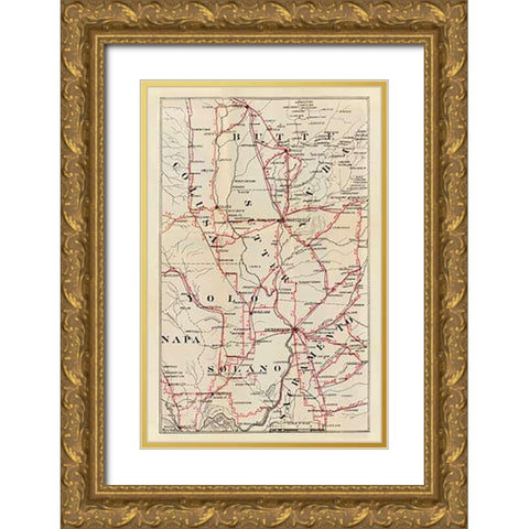 California - Colusa, Yolo, Napa, Butte, Yuba, Sutter, Solano, and Sacramento Counties, 1896 Gold Ornate Wood Framed Art Print with Double Matting by Blum, George W.