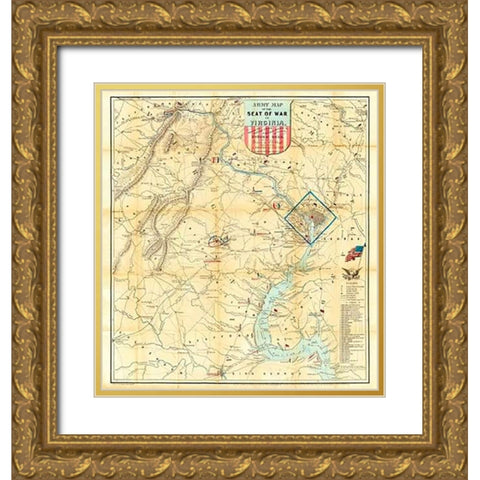Army Map of The Seat of War In Virginia, 1862 Gold Ornate Wood Framed Art Print with Double Matting by Bruff, J. Goldsborough