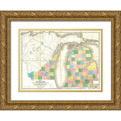 Map of Michigan and Part of Wisconsin Territory, 1839 Gold Ornate Wood Framed Art Print with Double Matting by Burr, David
