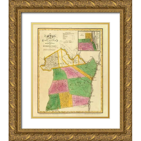 New York - Albany, Schenectady counties, 1829 Gold Ornate Wood Framed Art Print with Double Matting by Burr, David