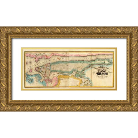 New York City and County, 1832 Gold Ornate Wood Framed Art Print with Double Matting by Burr, David
