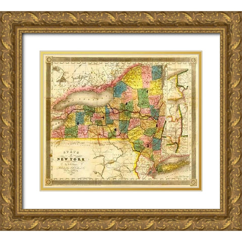 State of New York, 1840 Gold Ornate Wood Framed Art Print with Double Matting by Burr, David