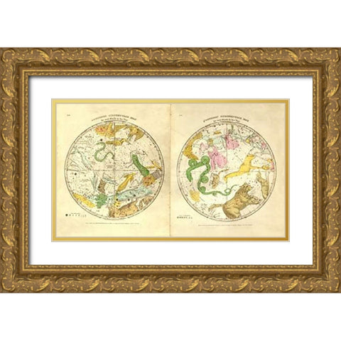 Circumpolar Map for each Month of the Year, 1835 Gold Ornate Wood Framed Art Print with Double Matting by Burritt, Elijah
