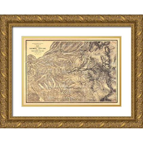Sierra Nevada adjacent to the Yosemite Valley, 1869 Gold Ornate Wood Framed Art Print with Double Matting by California Geological Survey