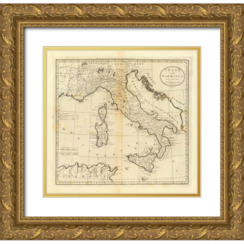 Italy and Sardinia, 1796 Gold Ornate Wood Framed Art Print with Double Matting by Carey, Mathew