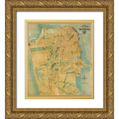 The Chevalier Map of San Francisco Gold Ornate Wood Framed Art Print with Double Matting by Chevalier, August