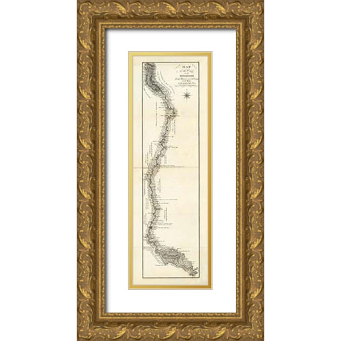 Map of the Course of The Mississippi from the Missouri, 1796 Gold Ornate Wood Framed Art Print with Double Matting by Collot, George Henri Victor