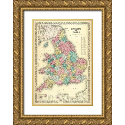 England and Wales, 1856 Gold Ornate Wood Framed Art Print with Double Matting by Colton, G.W