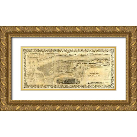 City and County of New York, 1836 Gold Ornate Wood Framed Art Print with Double Matting by Colton, J. H
