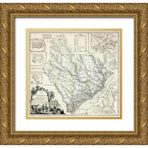 A Map of the Province of South Carolina, 1773 Gold Ornate Wood Framed Art Print with Double Matting by Cook, James