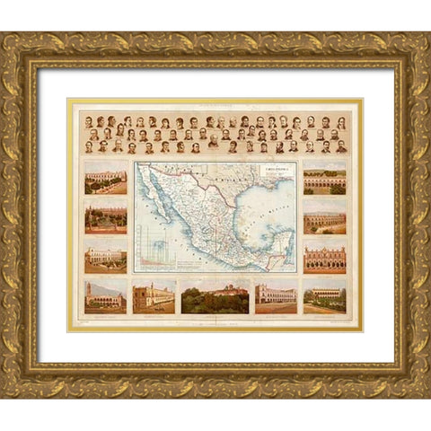 Carta Politica, 1885 Gold Ornate Wood Framed Art Print with Double Matting by Cubas, Antonio Garcia