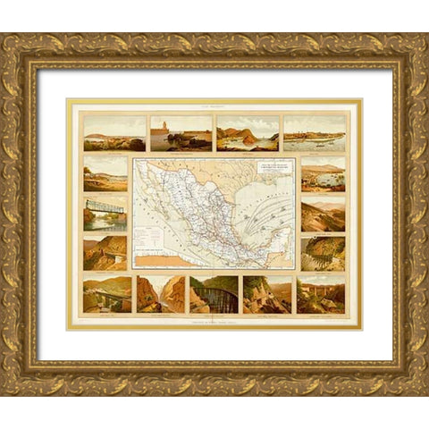 Vias de Comunicacion y Movimiento Maritimo, 1885 Gold Ornate Wood Framed Art Print with Double Matting by Cubas, Antonio Garcia