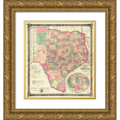 The State of Texas, 1867 Gold Ornate Wood Framed Art Print with Double Matting by De Cordova, Jacob