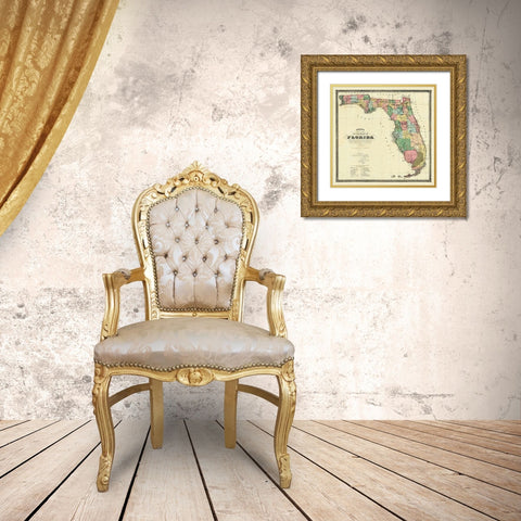New Map of The State of Florida, 1870 Gold Ornate Wood Framed Art Print with Double Matting by Drew, Columbus