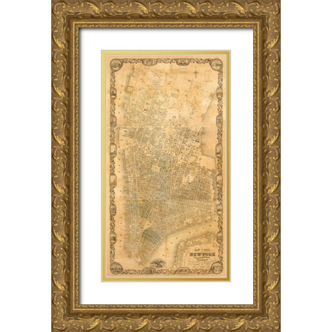 City of New York Extending Northward to 50th St., 1852 Gold Ornate Wood Framed Art Print with Double Matting by Dripps, Matthew