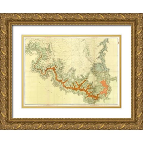 Grand Canyon - ComVintageite: Geologic map, S. pt. Kaibab Plateau. I-IV, 1882 Gold Ornate Wood Framed Art Print with Double Matting by Dutton, Clarence