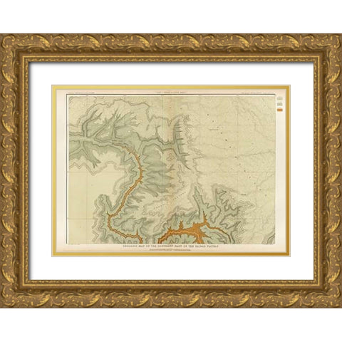 Grand Canyon - Geologic Map of The Southern Part of The Kaibab Plateau (Part I. North-Western Sheet) Gold Ornate Wood Framed Art Print with Double Matting by Dutton, Clarence