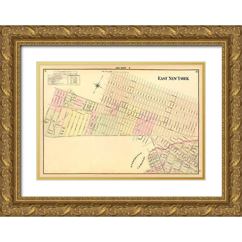 East New York (Sec 9), 1874 Gold Ornate Wood Framed Art Print with Double Matting by Fulton, Henry