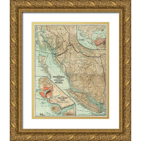 Map of The Grand Trunk Pacific Railway In British Columbia, 1910 Gold Ornate Wood Framed Art Print with Double Matting by Grand Trunk Pacific Railway