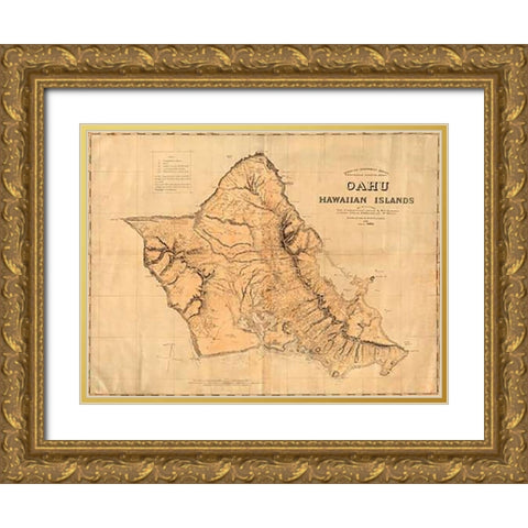 Oahu, Hawaiian Islands, 1881 Gold Ornate Wood Framed Art Print with Double Matting by Hawaiian Government Survey
