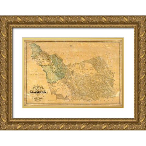 The County of Alameda California, 1857 Gold Ornate Wood Framed Art Print with Double Matting by Higley, Horace