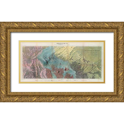 Geological Map, Rio Colorado of the West, 1858 Gold Ornate Wood Framed Art Print with Double Matting by Ives, J.C