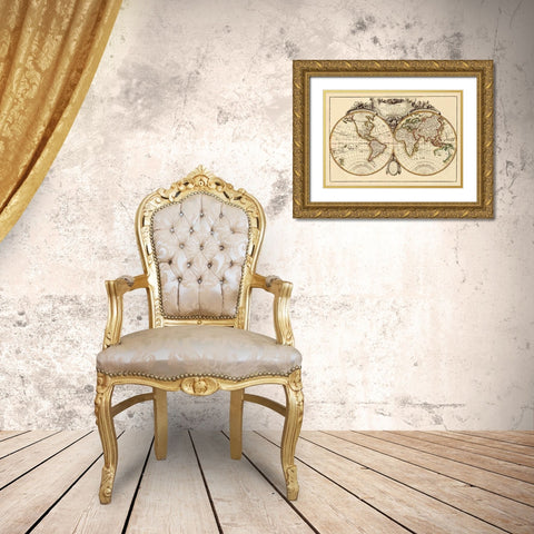 Mappemonde, 1782 Gold Ornate Wood Framed Art Print with Double Matting by Janvier, Jean
