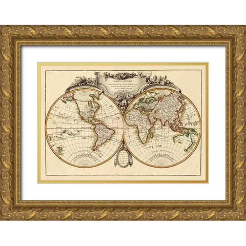 Mappemonde, 1782 Gold Ornate Wood Framed Art Print with Double Matting by Janvier, Jean