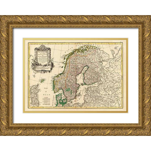 Suede, Danemarck et Norwege, 1762 Gold Ornate Wood Framed Art Print with Double Matting by Janvier, Jean