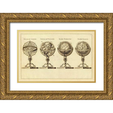 Spheres et Globes, 1791 Gold Ornate Wood Framed Art Print with Double Matting by Lattre, Jean