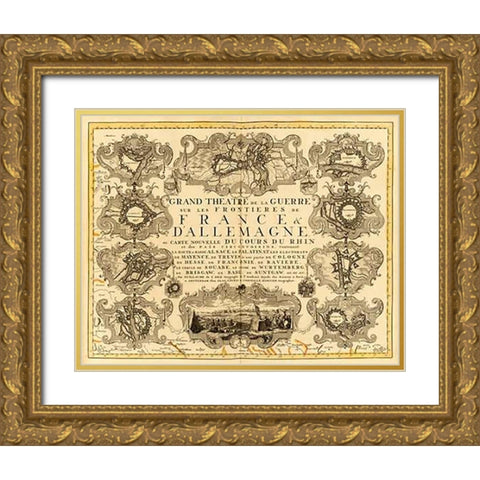 Grand Theatre de la Guerre, 1742 Gold Ornate Wood Framed Art Print with Double Matting by De Lisle, Guillaume